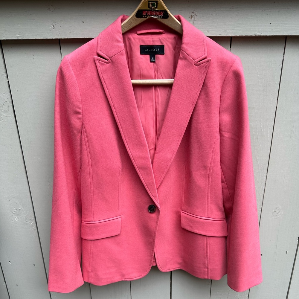Talbots Coral Pink Wool Blend Blazer Size 12 EUC